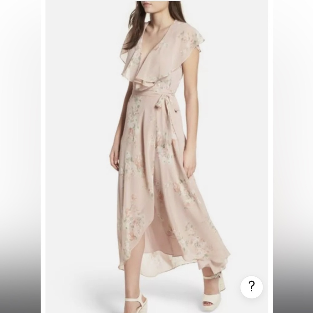 WAYF Polermo Dusty Blush Pink Floral Wrap Lined Women's Maxi Dress Size S